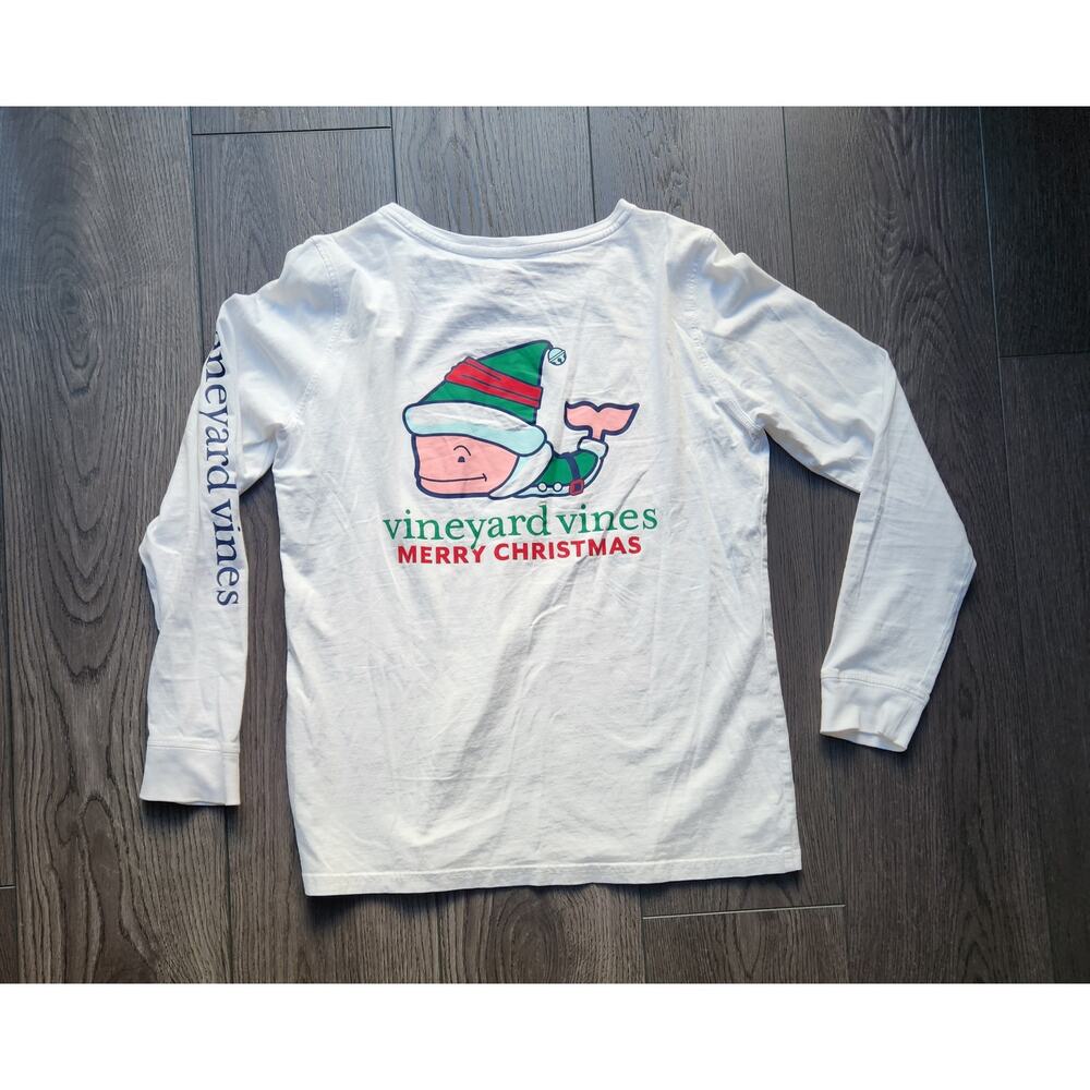 Vineyard Vines Womens X-Small White Long Sleeve Merry Christmas Pocket T Shirt